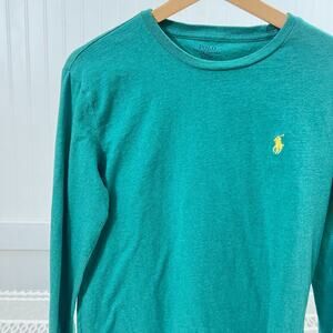 Polo Ralph Lauren Men's Long Sleeve T-Shirt Blue Crewneck Yellow Pony Logo